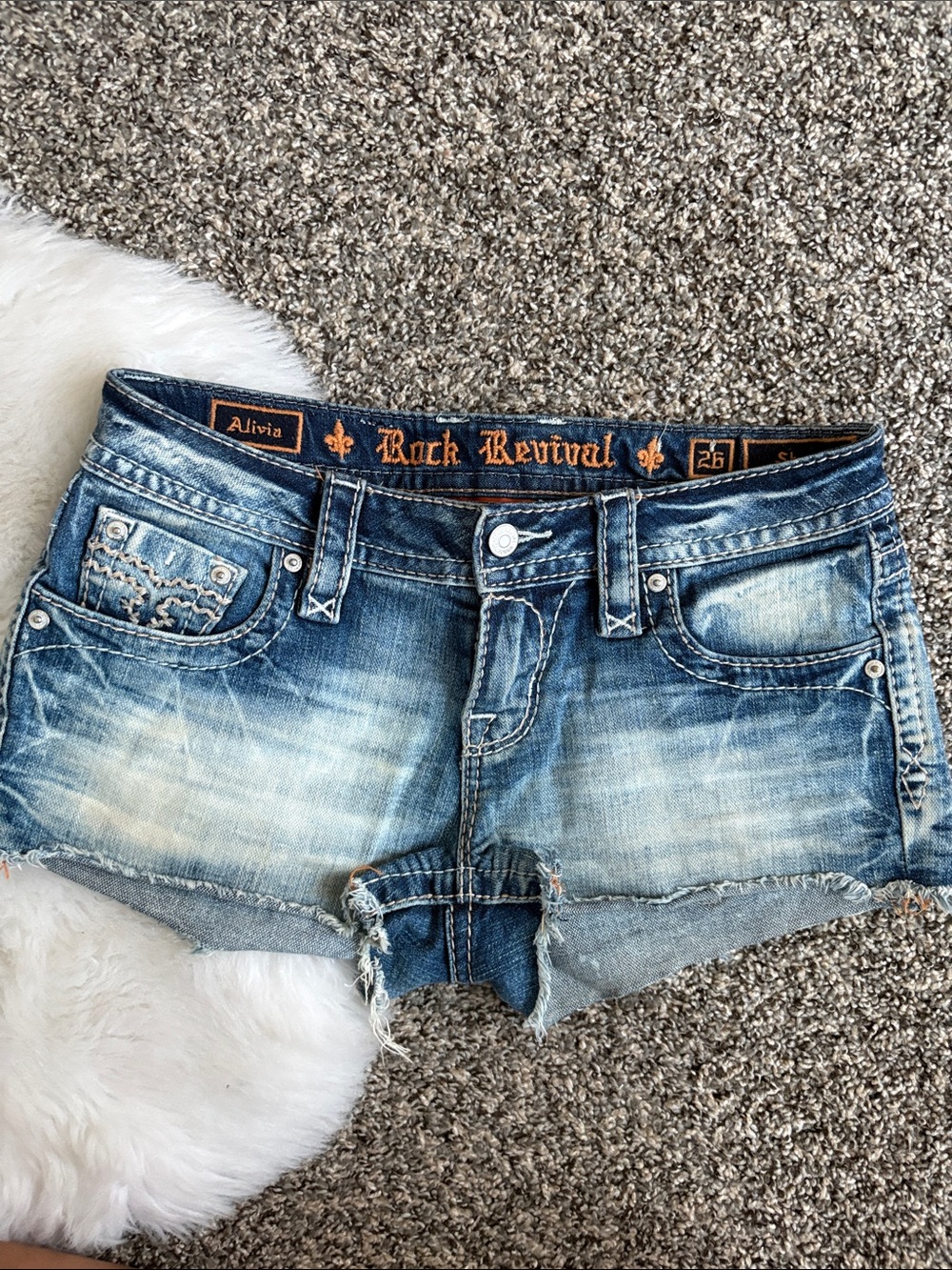 Rock Revival distressed light blue denim jean shorts